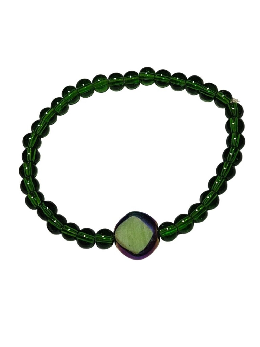 Vintage Green Glass Beaded Bracelet Stretch Natural Boho Retro Fashion Jewelry